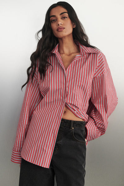 Anaya  wearing MISHA RED STRIPE SHIRT