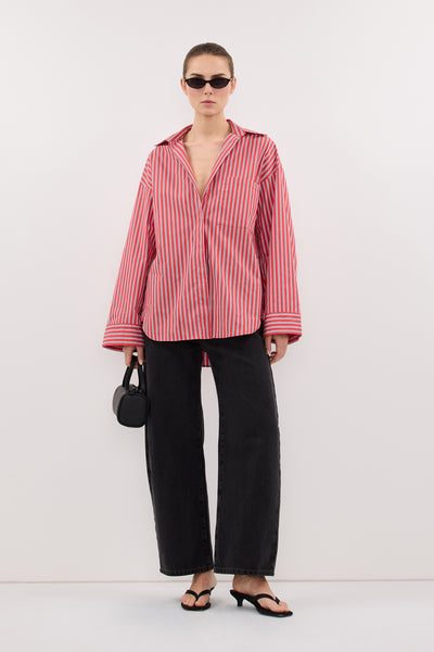 Stas wearing MISHA RED STRIPE SHIRT