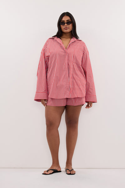 Shanaya wearing MISHA RED STRIPE SHIRT
