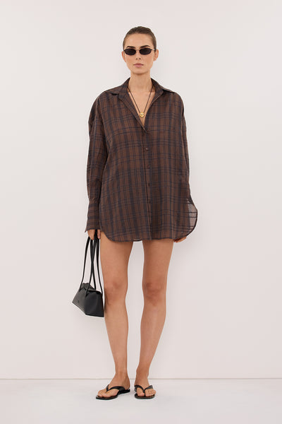 Stas wearing PETRA CHOC CHECK SHIRT
