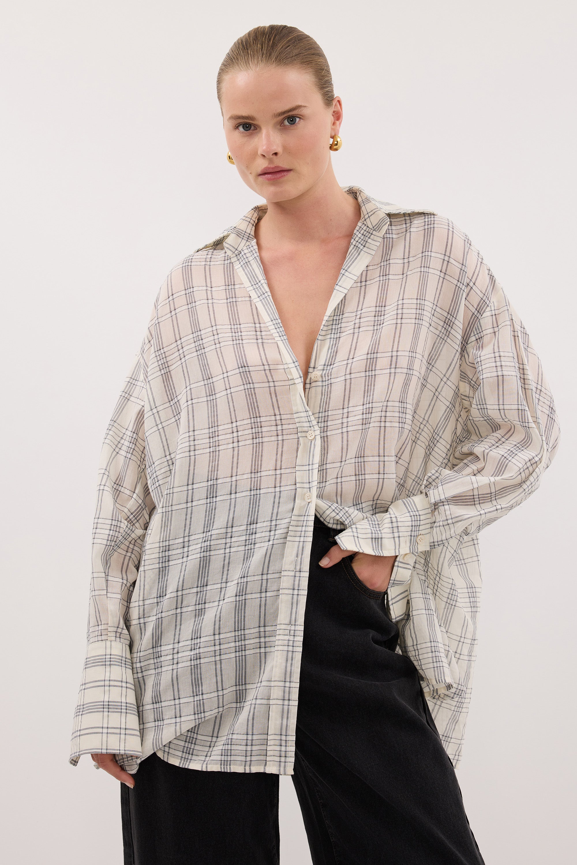 PETRA OFF WHITE CHECK SHIRT