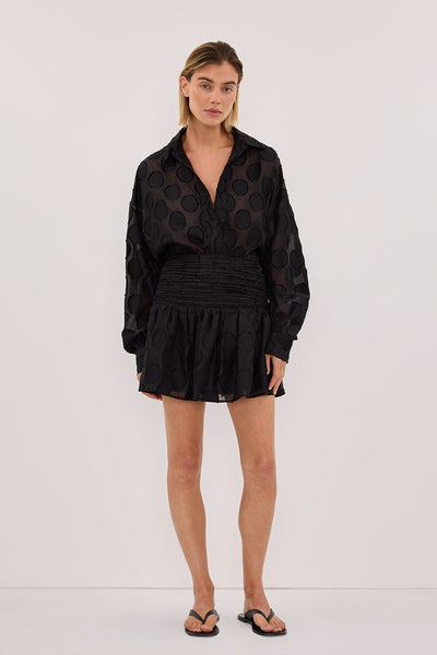 Joanna wearing MONTANA BLACK LONG SLEEVE JACQUARD SHIRT