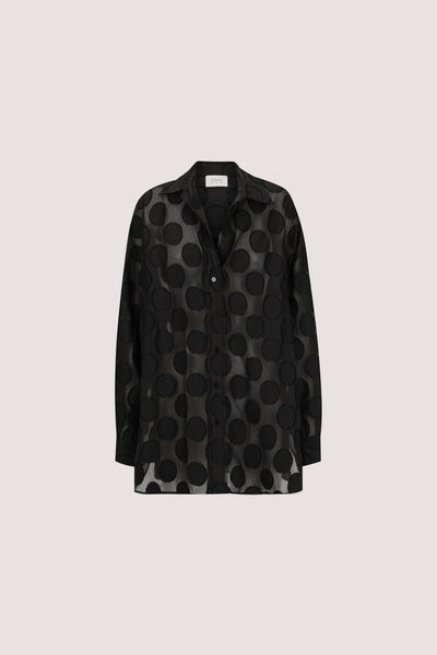 Kristen wearing MONTANA BLACK LONG SLEEVE JACQUARD SHIRT