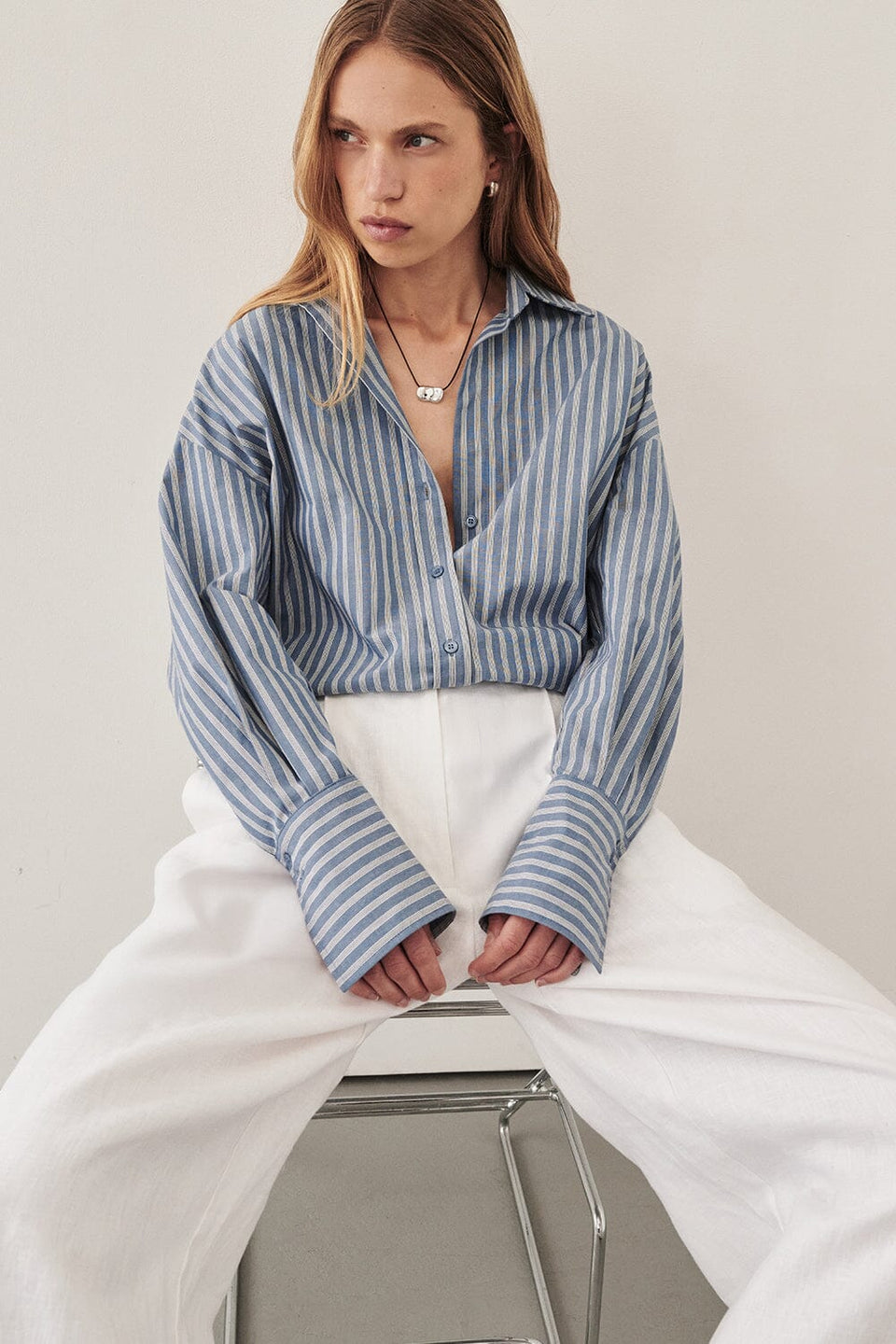GRACIE LONG SLEEVE BLUE STRIPE SHIRT