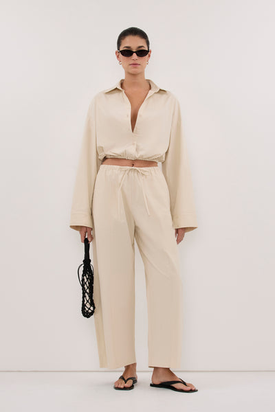 Aude wearing CALI PLASTER COTTON CROPPED SHIRT