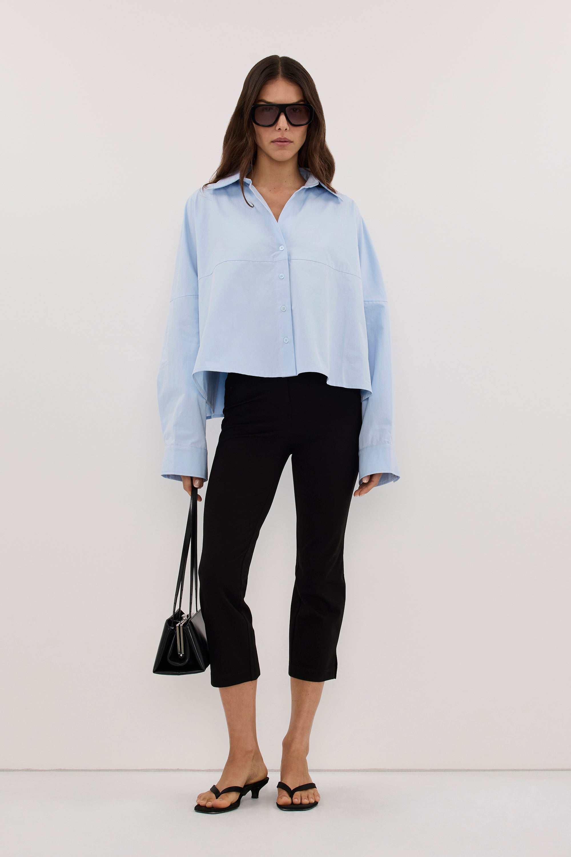 GOLDIE CORNFLOWER CROPPED COTTON SHIRT