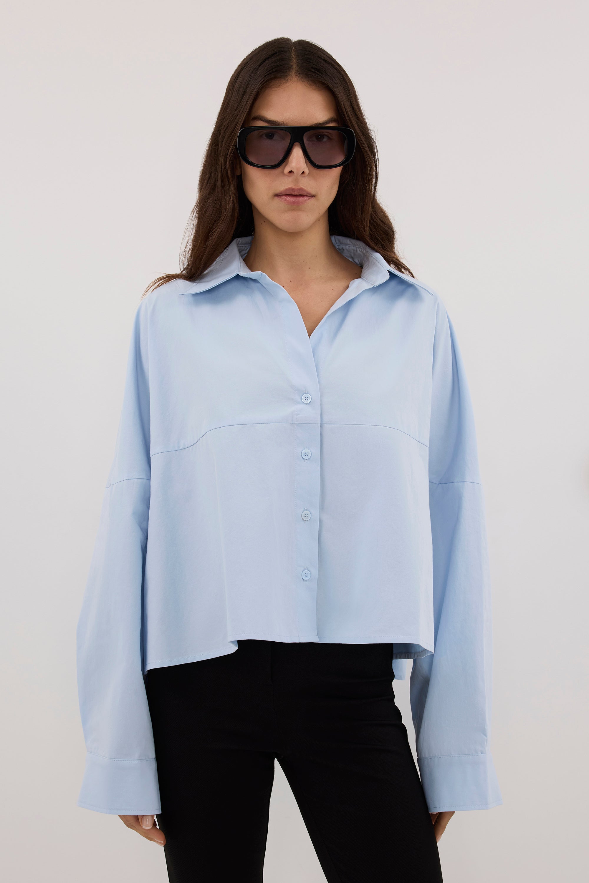 GOLDIE CORNFLOWER CROPPED COTTON SHIRT