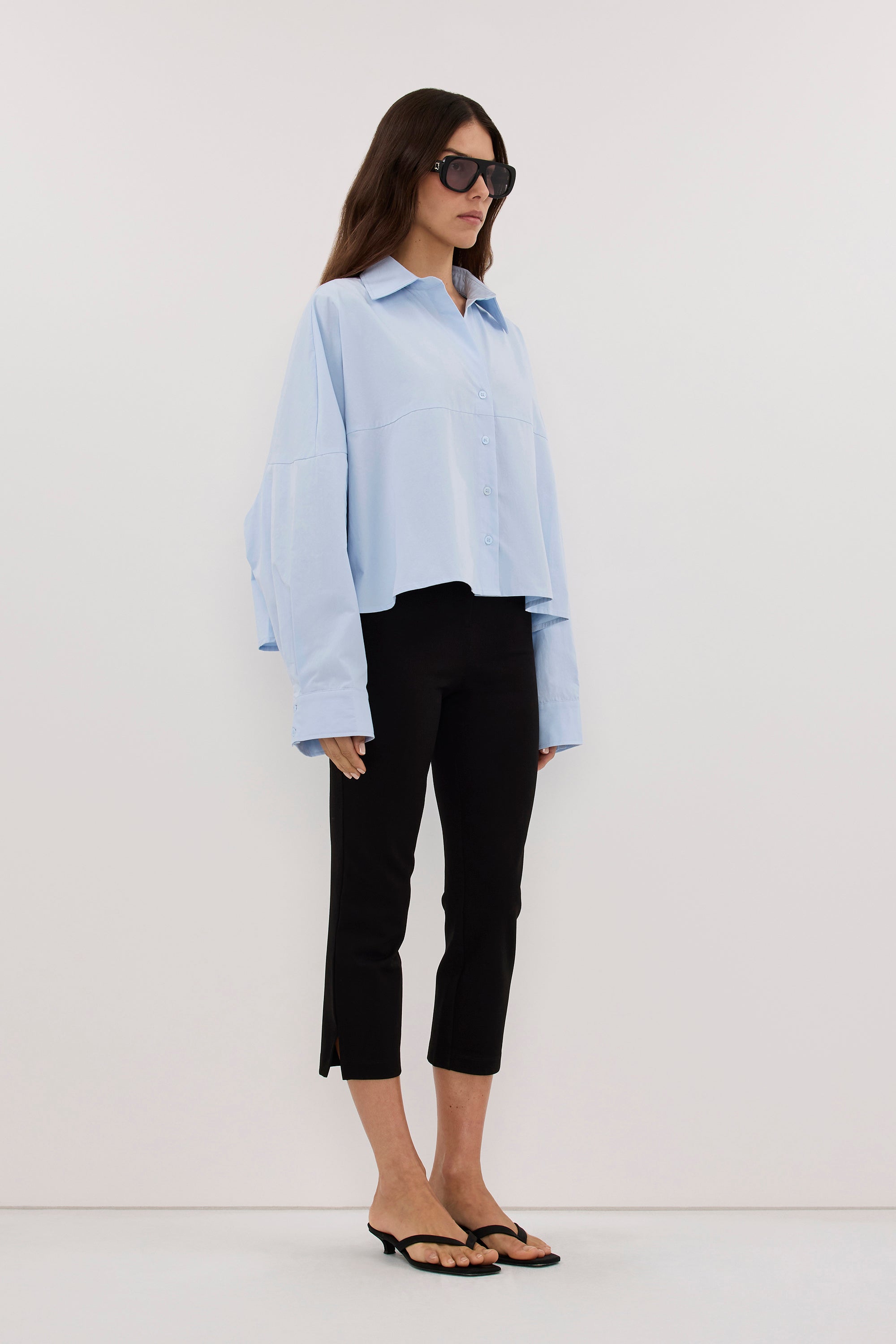GOLDIE CORNFLOWER CROPPED COTTON SHIRT