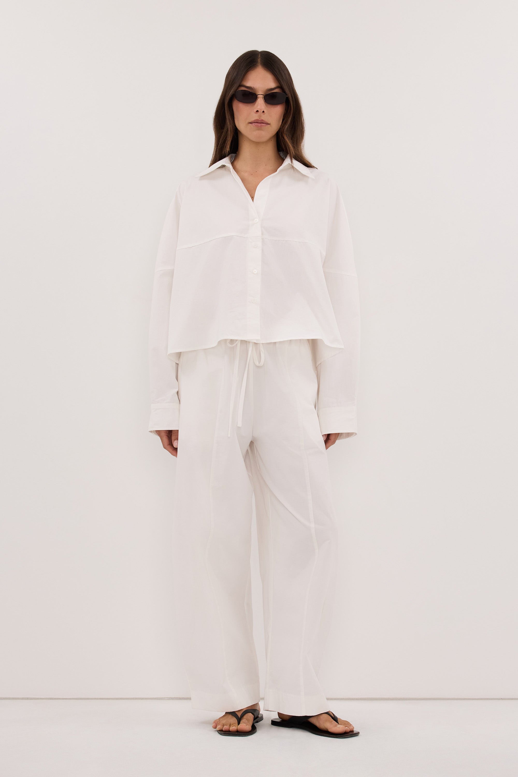 GOLDIE WHITE CROPPED COTTON SHIRT