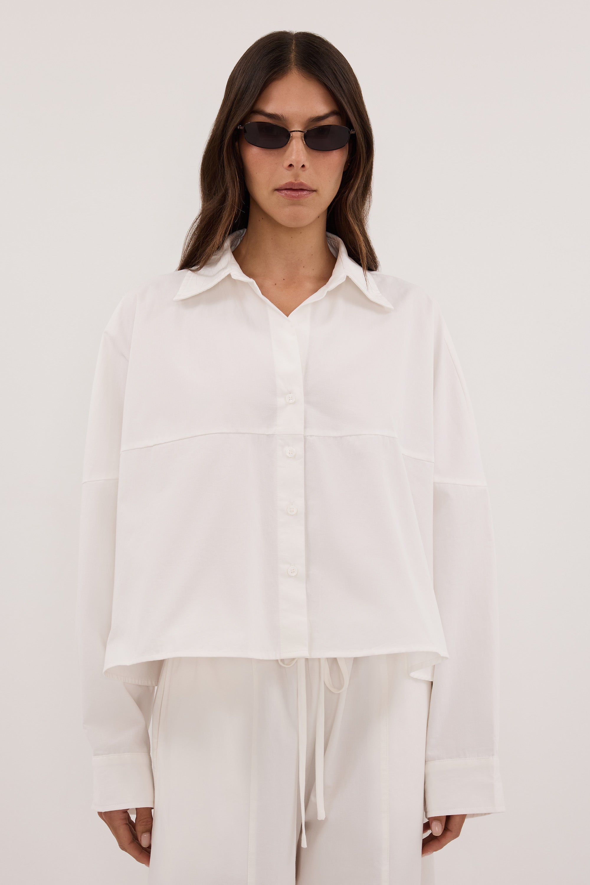 GOLDIE WHITE CROPPED COTTON SHIRT