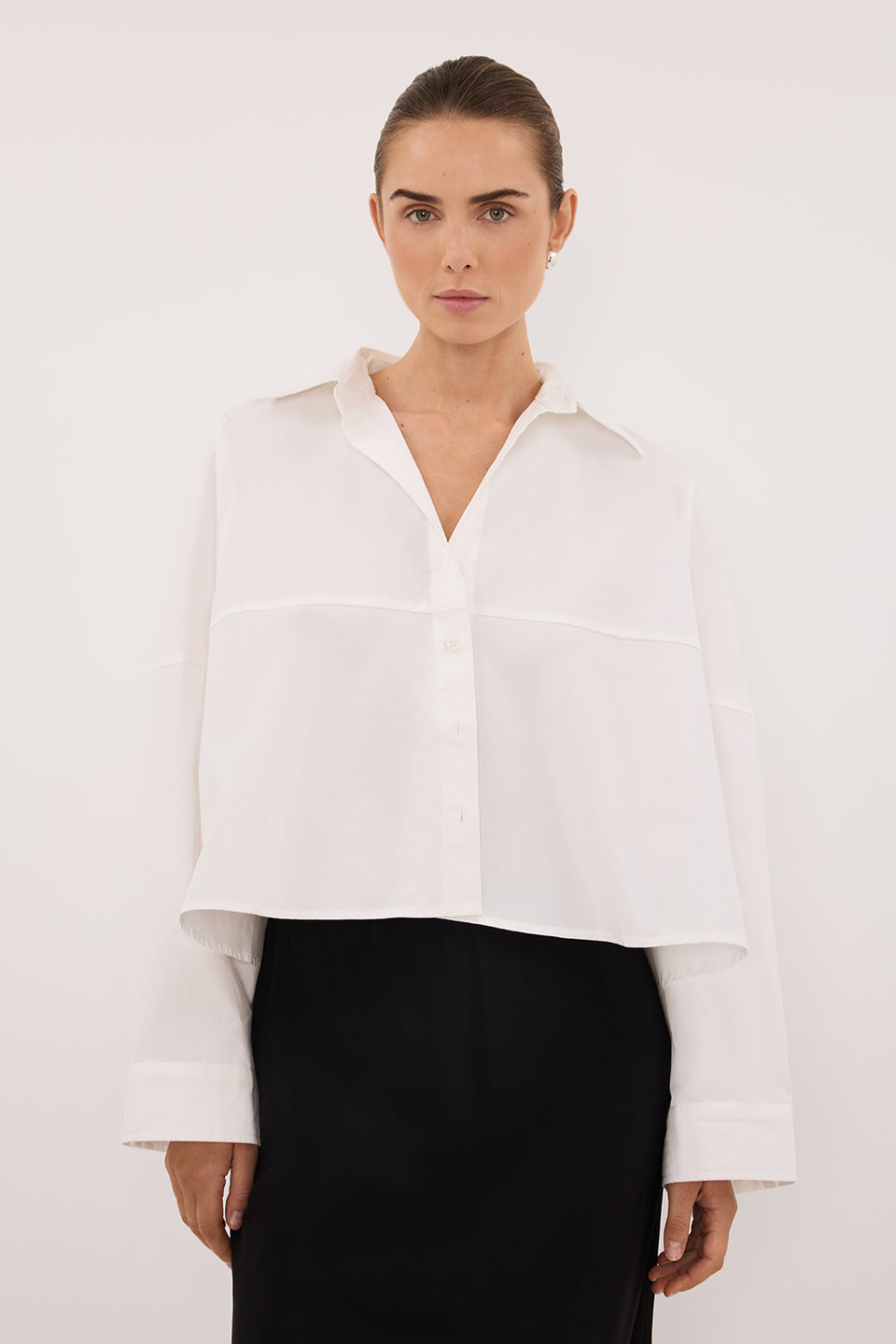 GOLDIE WHITE CROPPED COTTON SHIRT