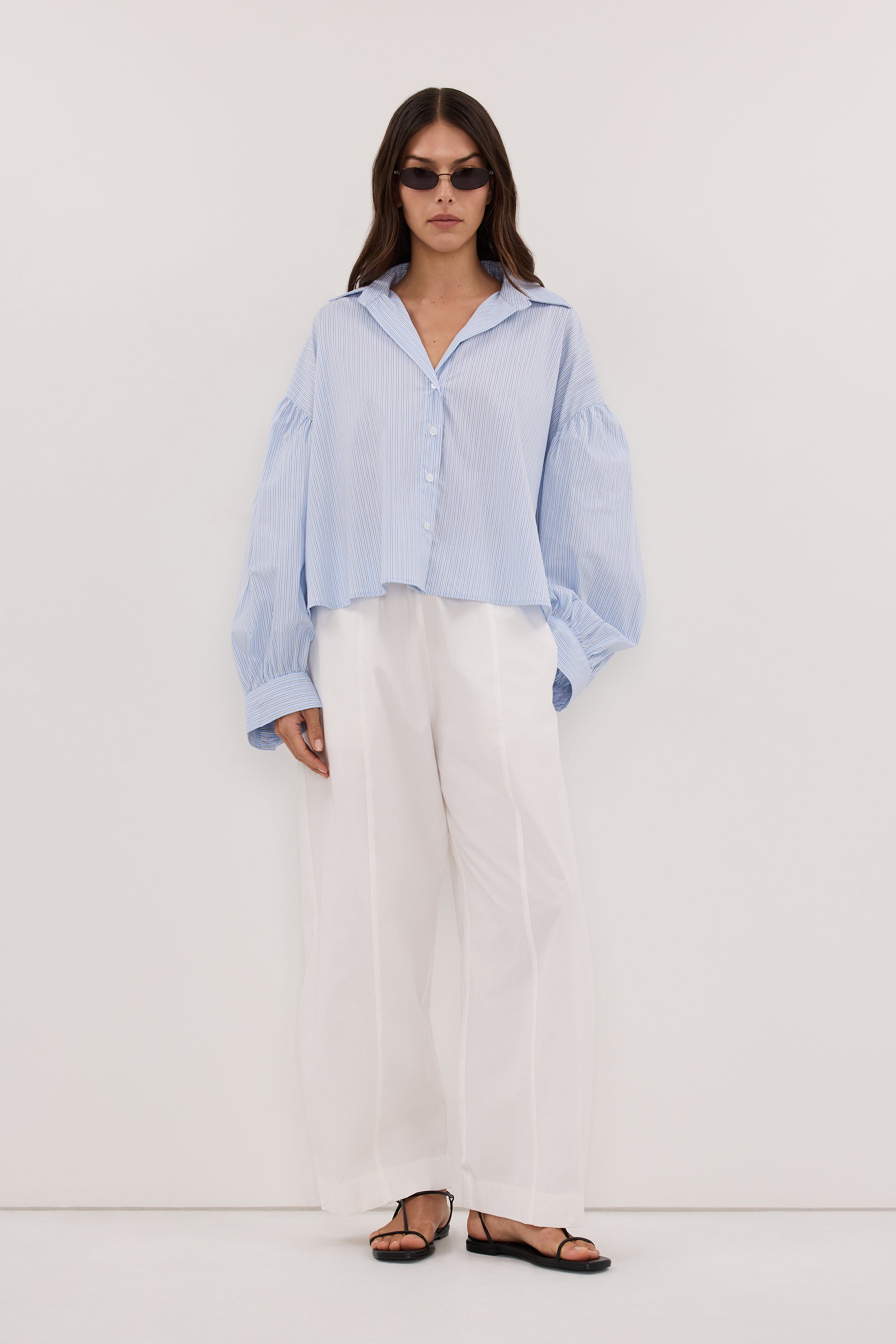 BERNICE BLUE STRIPE COTTON BLEND SHIRT