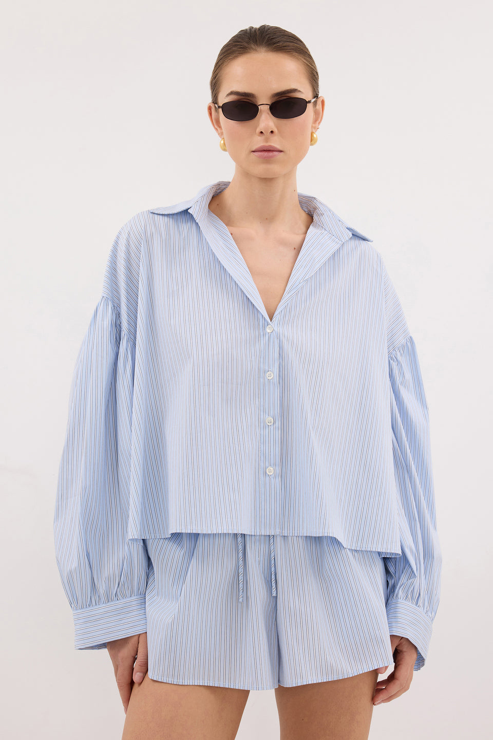 BERNICE BLUE STRIPE COTTON BLEND SHIRT