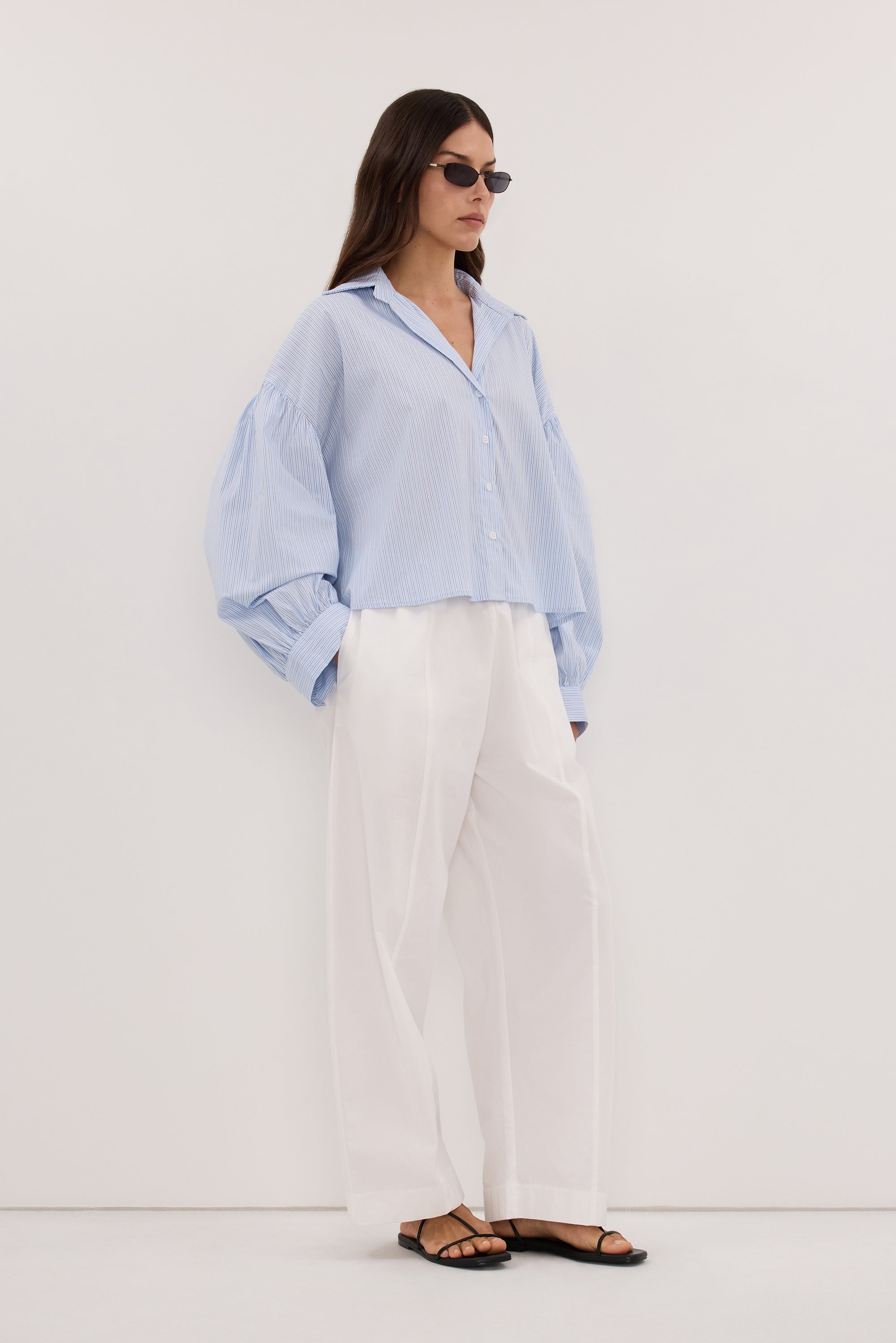 BERNICE BLUE STRIPE COTTON BLEND SHIRT