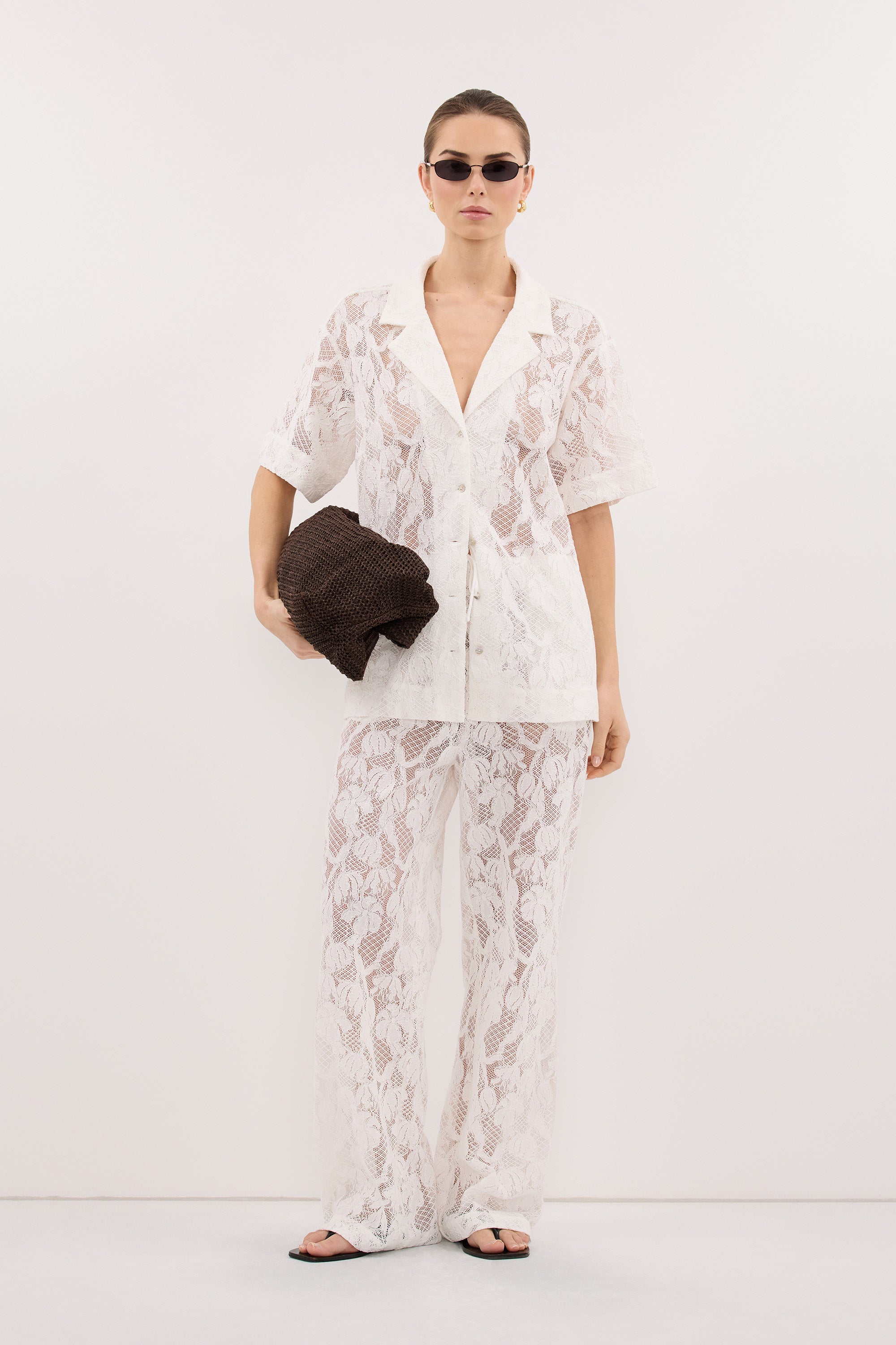 LUCINE WHITE LACE COLLARED SHIRT