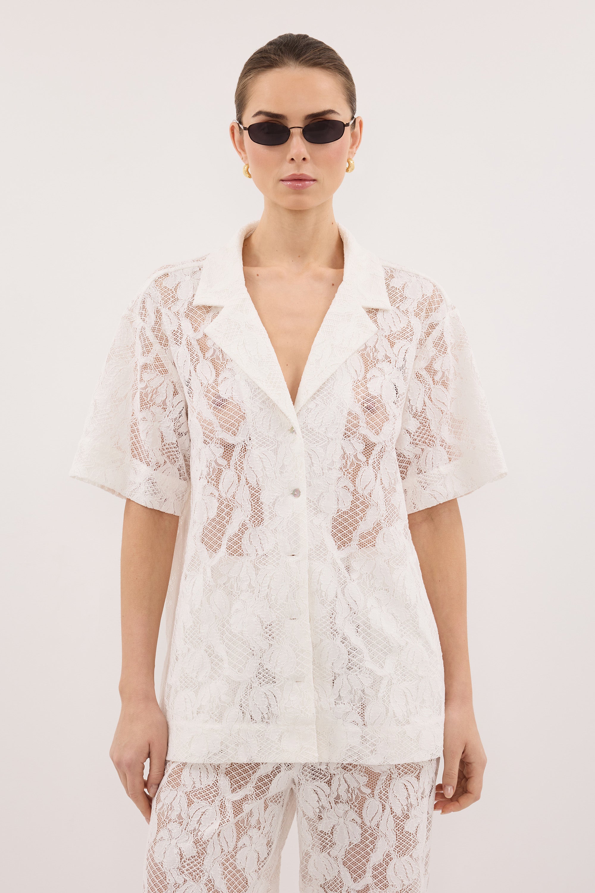 LUCINE WHITE LACE COLLARED SHIRT