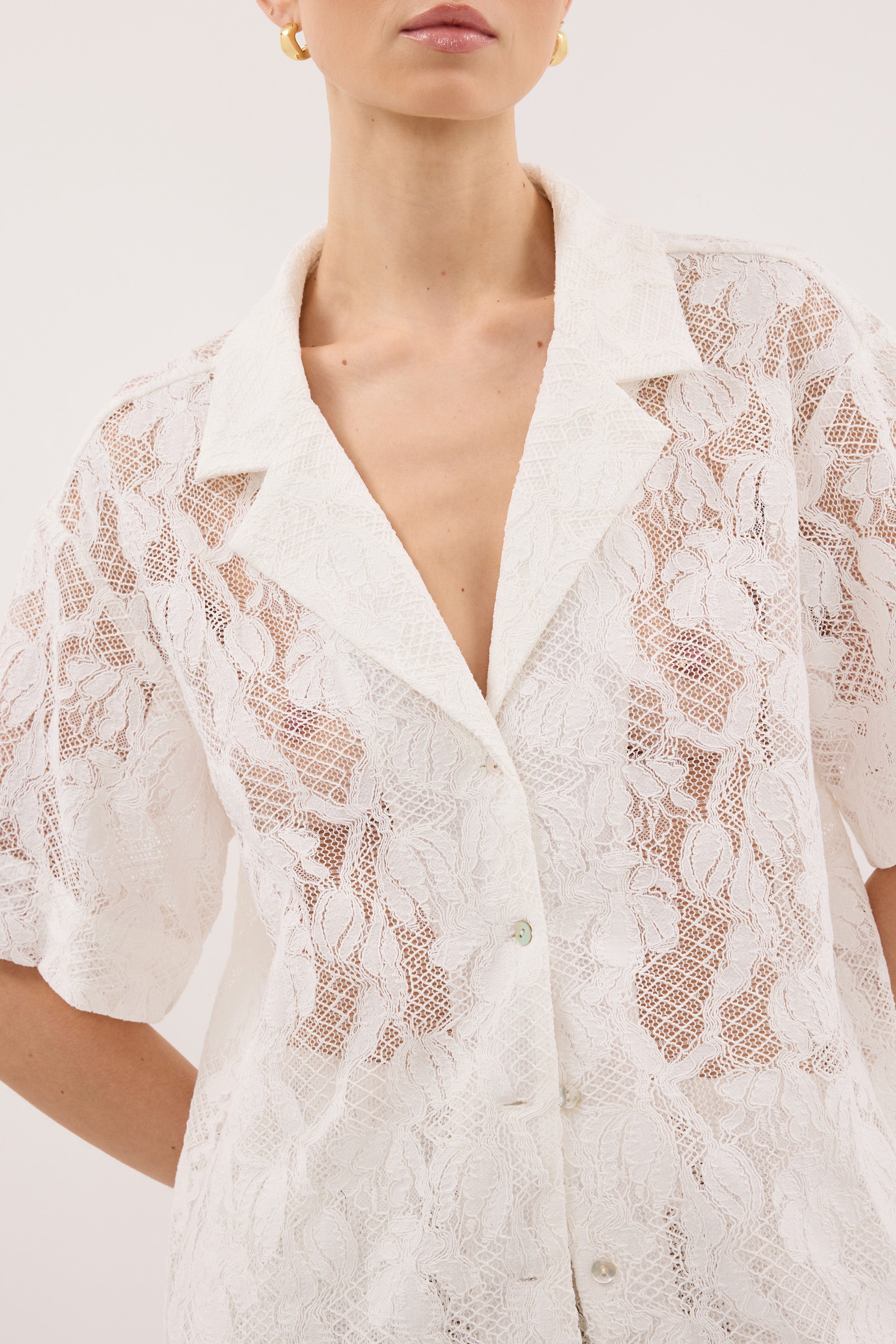 LUCINE WHITE LACE COLLARED SHIRT