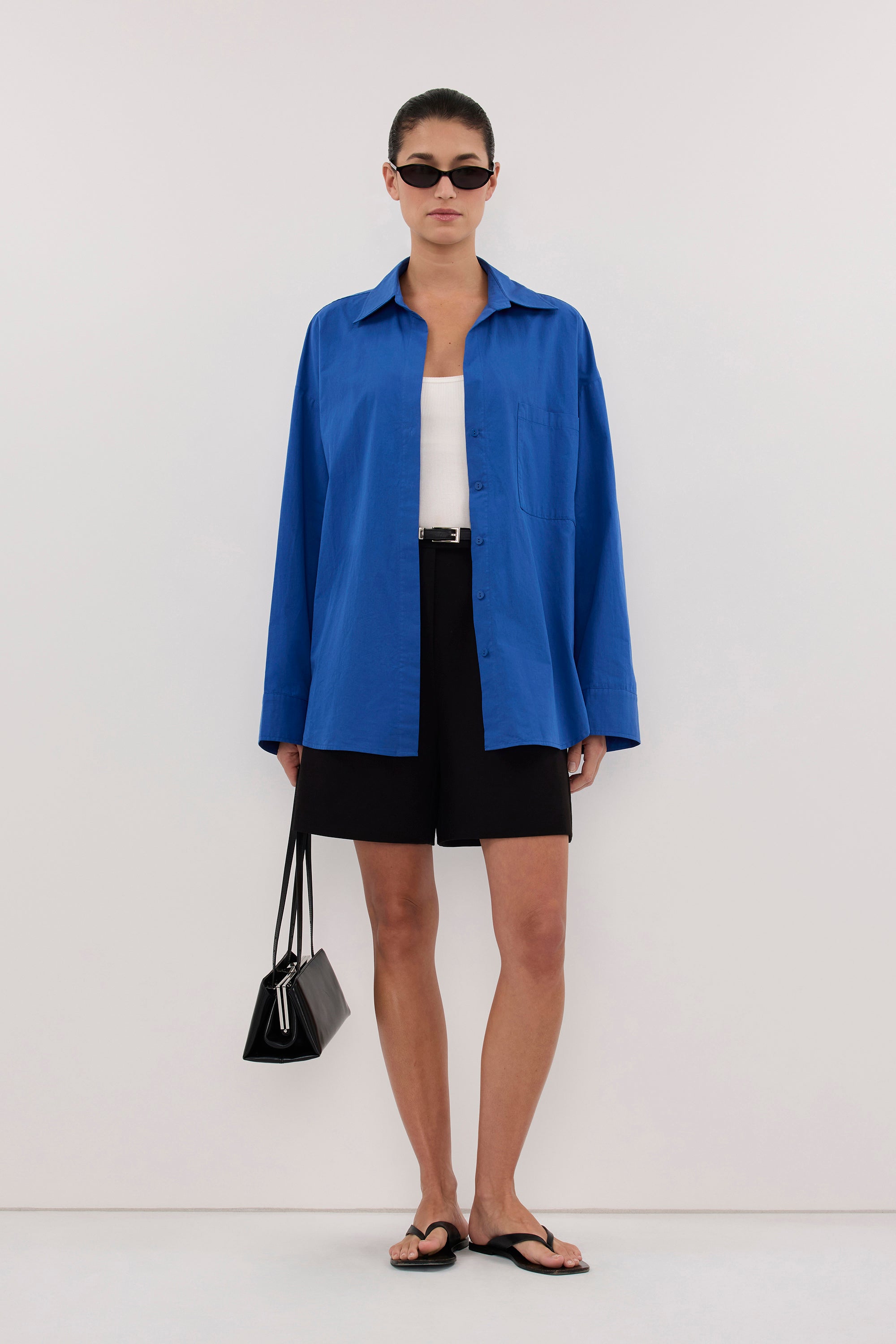 INA COBALT LIGHTWEIGHT COTTON SHIRT