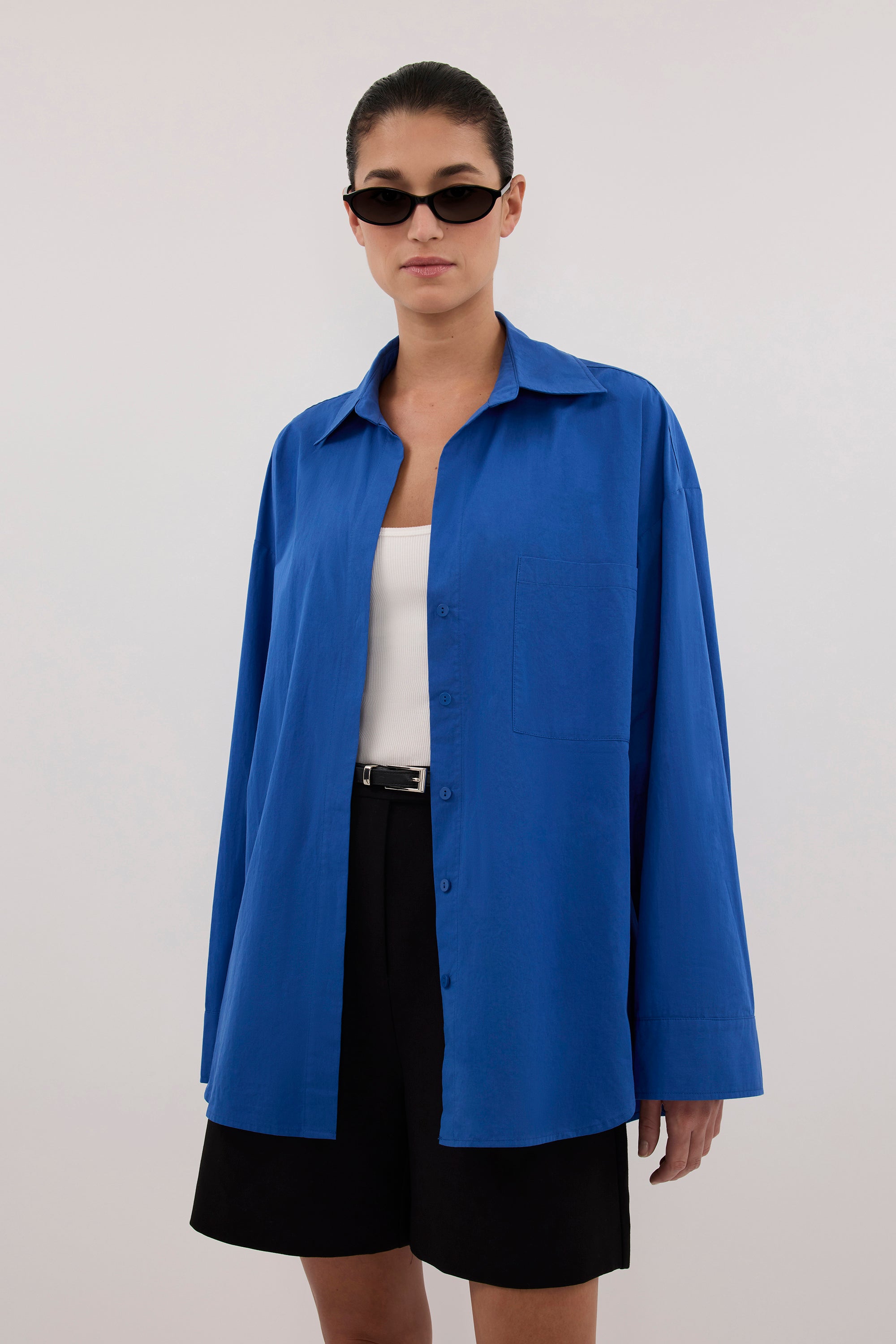 INA COBALT LIGHTWEIGHT COTTON SHIRT