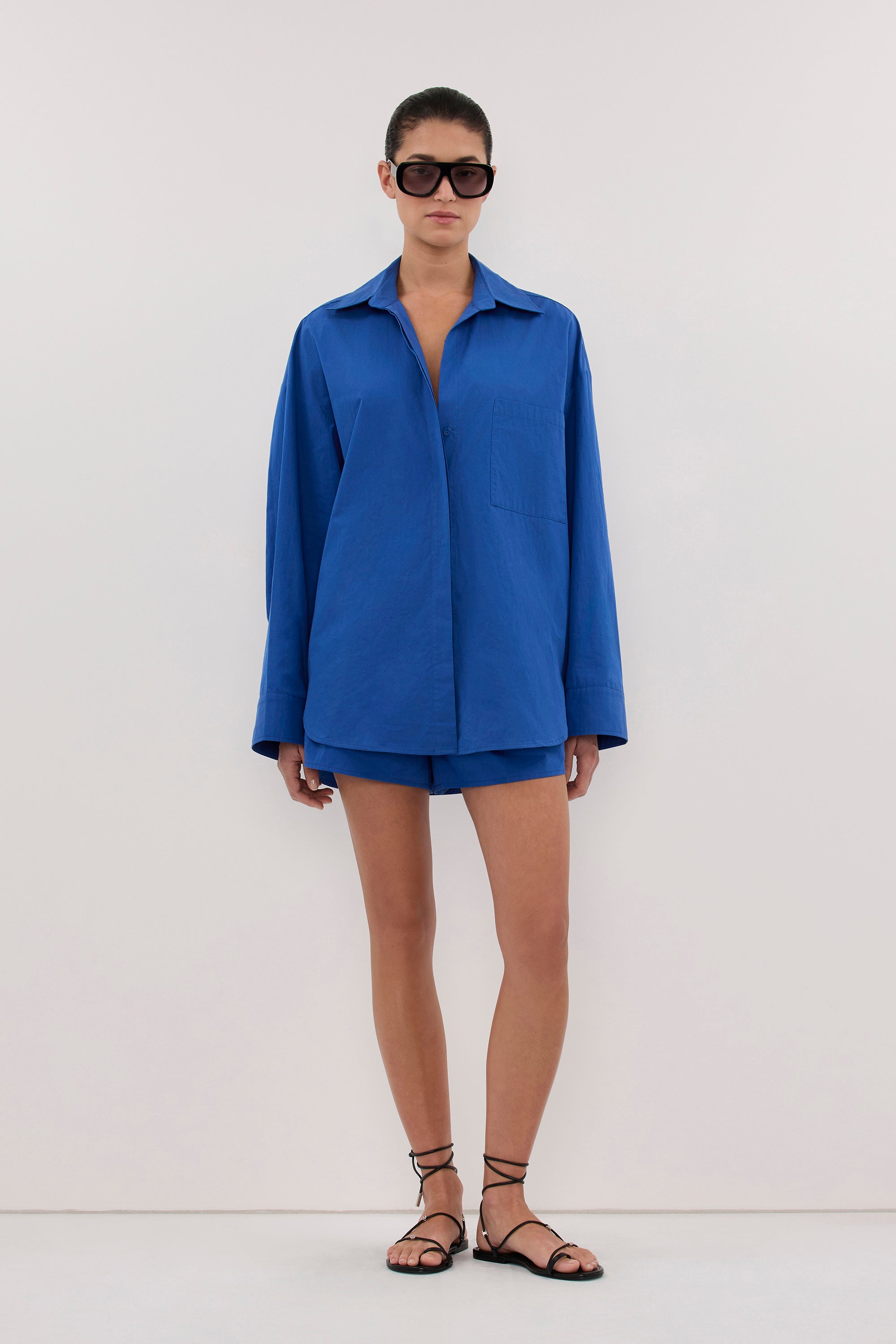 INA COBALT LIGHTWEIGHT COTTON SHIRT