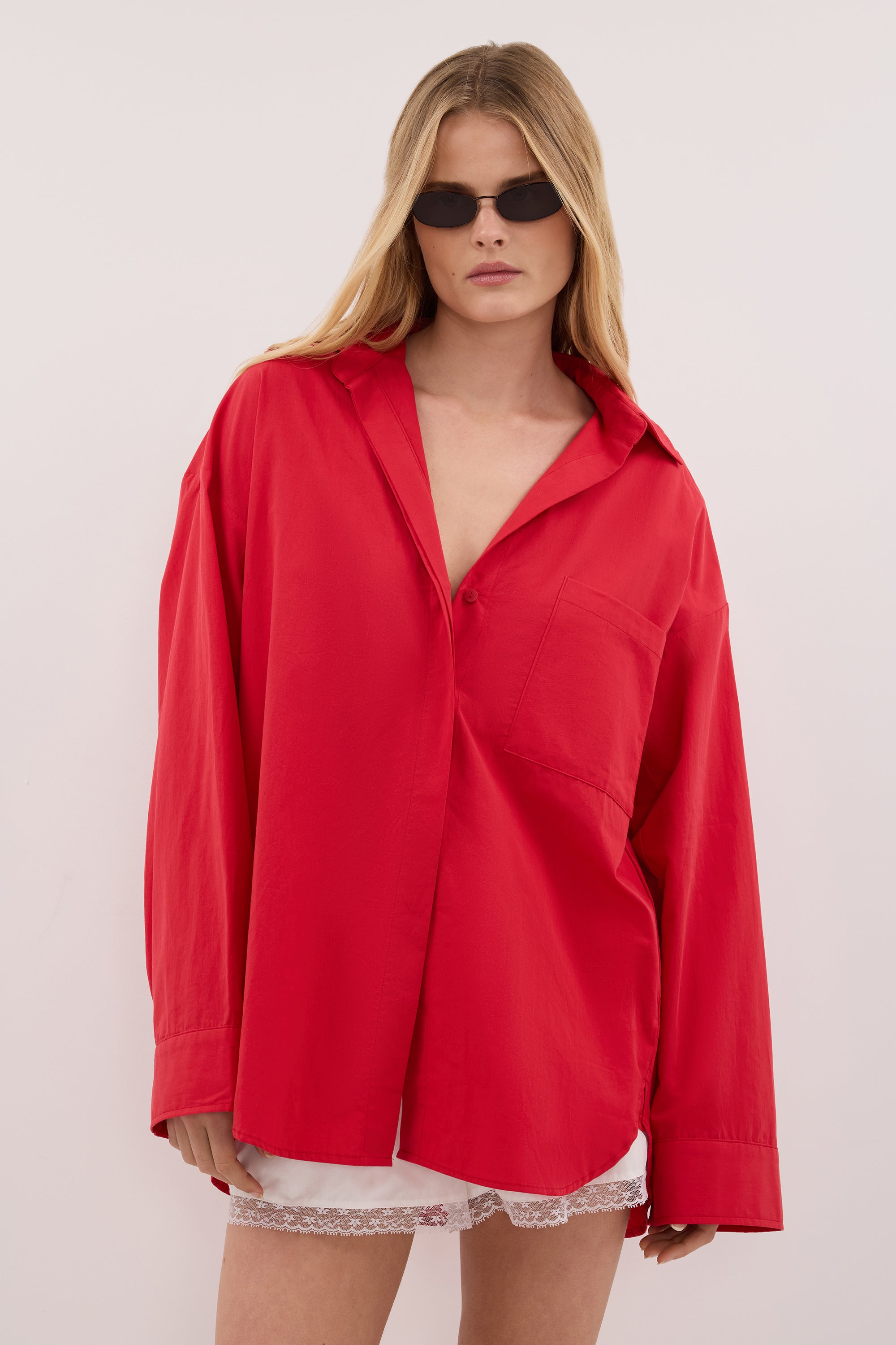INA RED LIGHTWEIGHT COTTON SHIRT