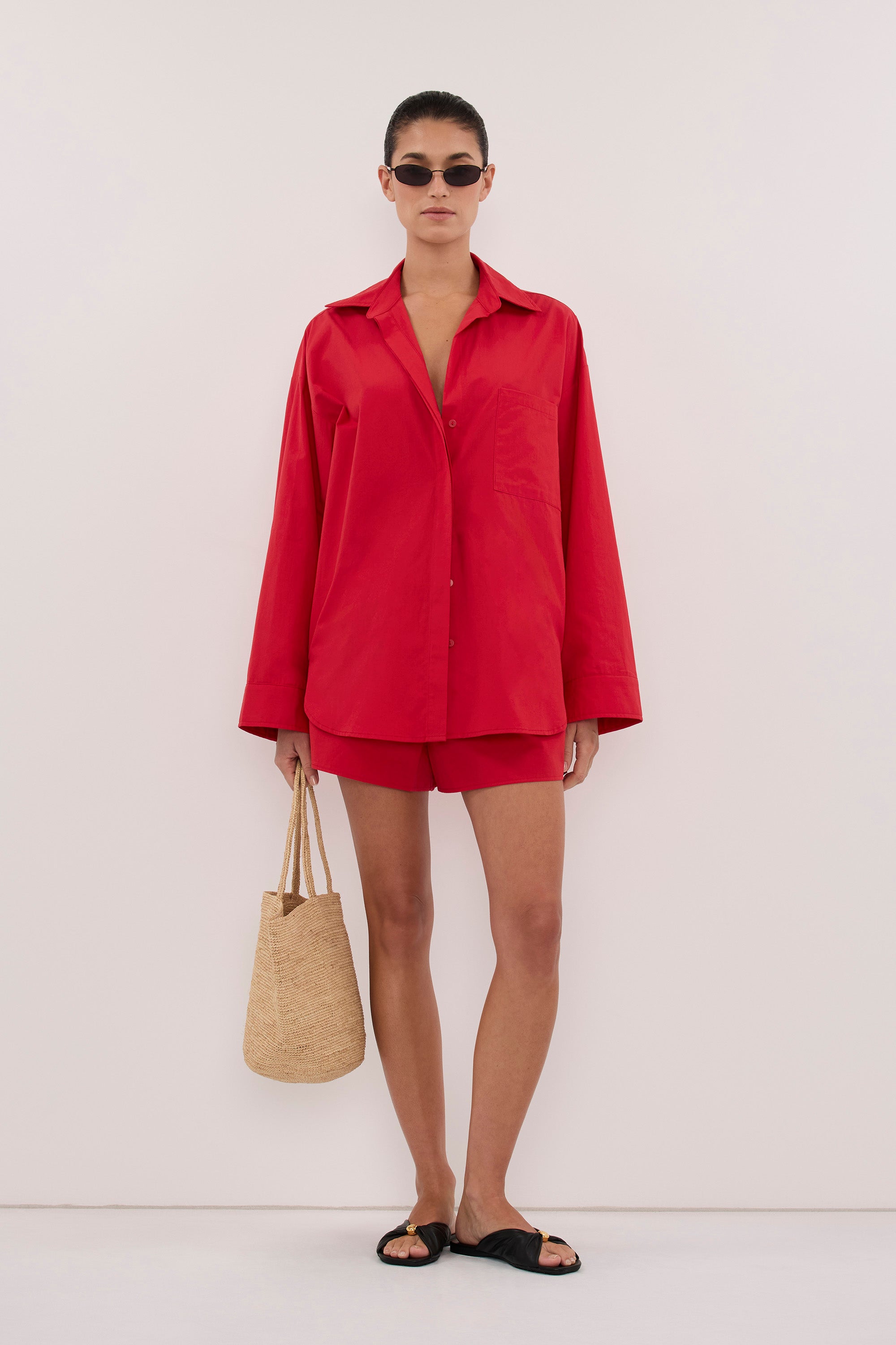 INA RED LIGHTWEIGHT COTTON SHIRT