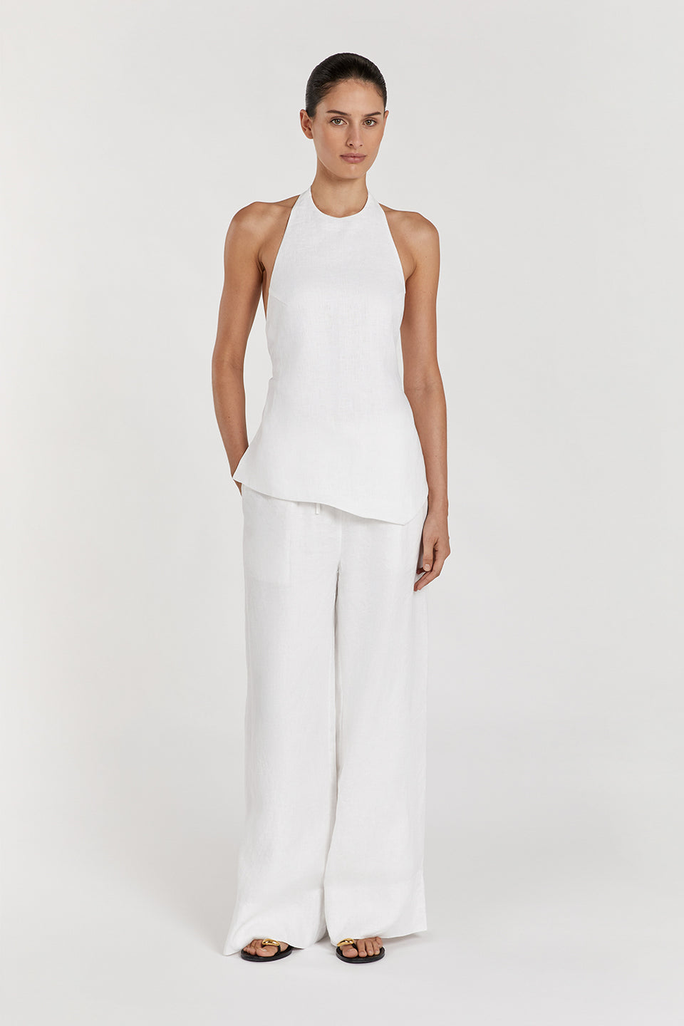 SERENA WHITE LINEN ASYM HALTER TOP Clothing DISSH Boutiques 