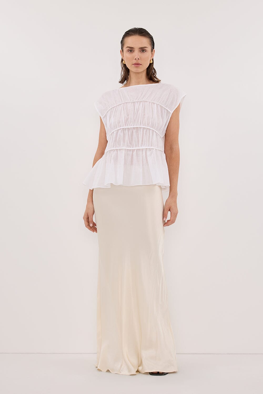 FLYNN WHITE LINEN BLEND TIERED TOP Clothing DISSH Boutiques 