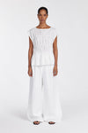 FLYNN WHITE LINEN BLEND TIERED TOP