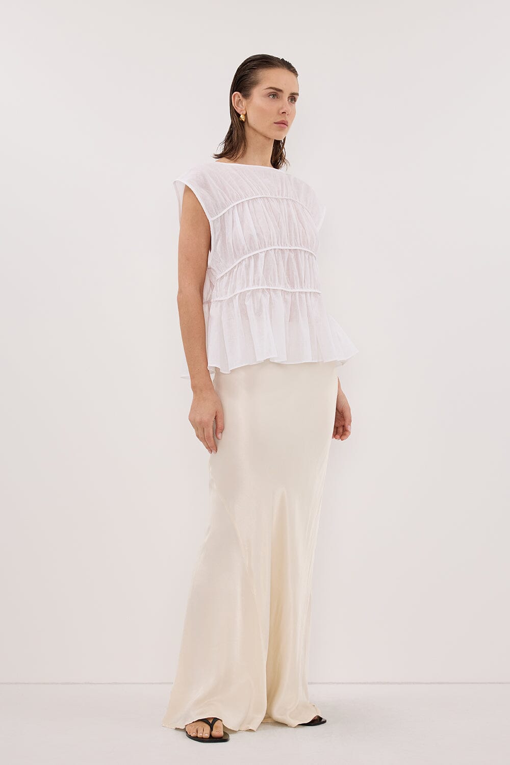 FLYNN WHITE LINEN BLEND TIERED TOP Clothing DISSH Boutiques 