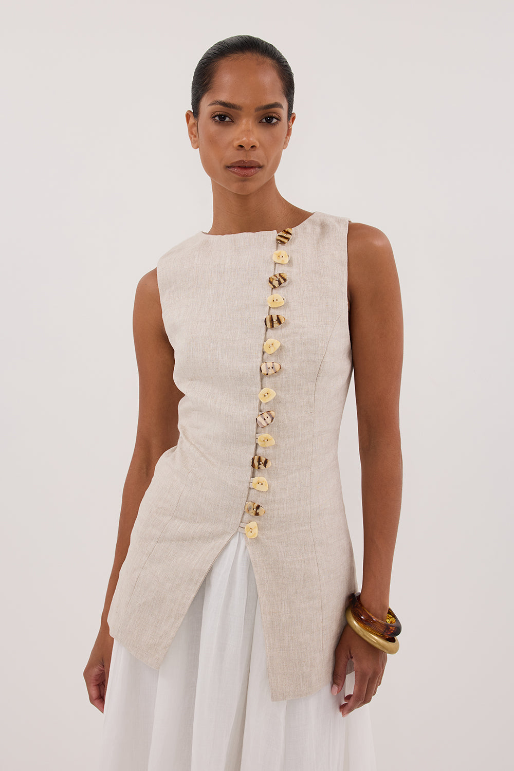 BAYLEE NATURAL LINEN VEST Clothing DISSH Boutiques 6 NATURAL 
