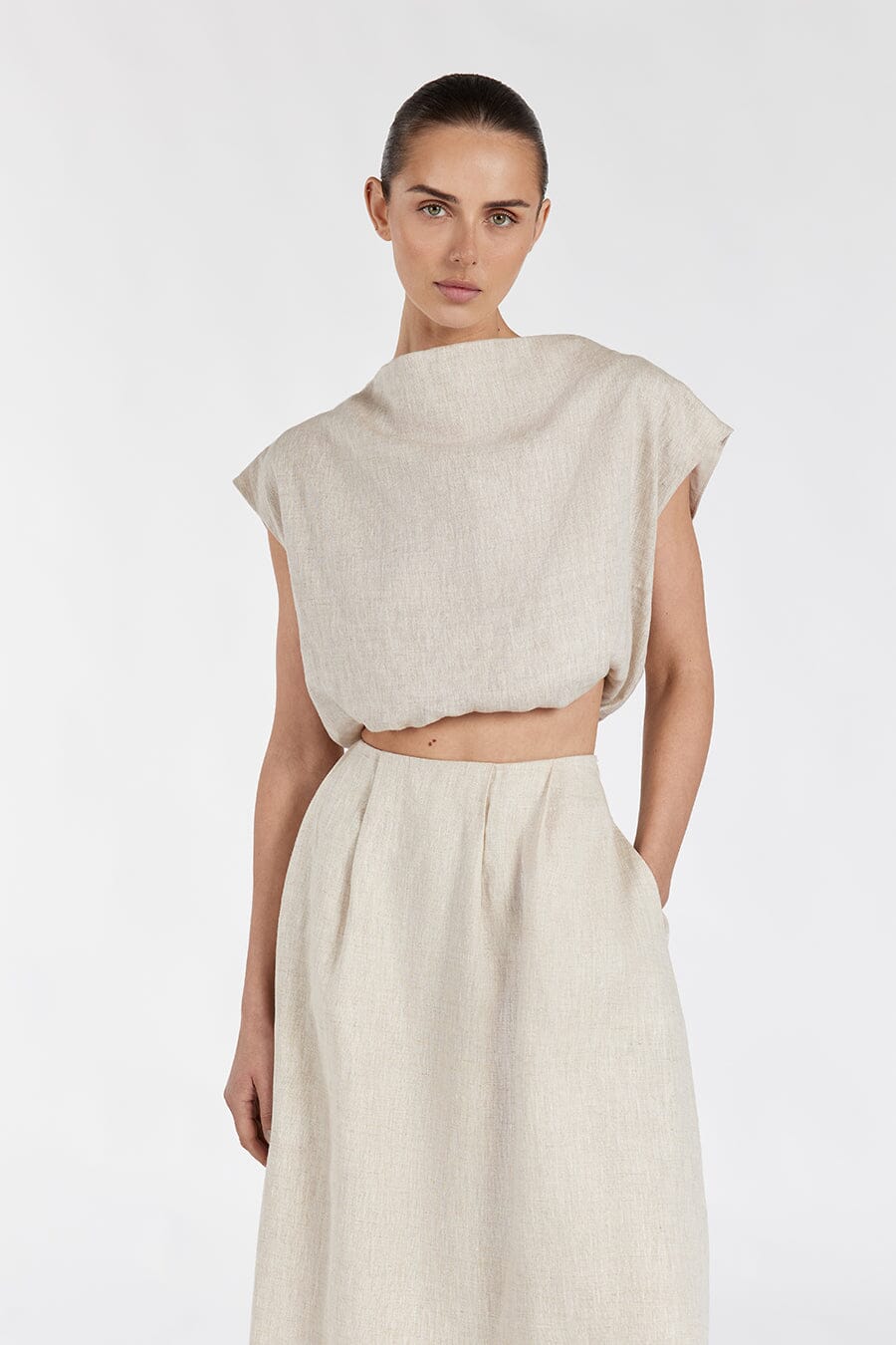 AMY NATURAL LINEN BUBBLE TOP - PRE ORDER Clothing DISSH Boutiques 