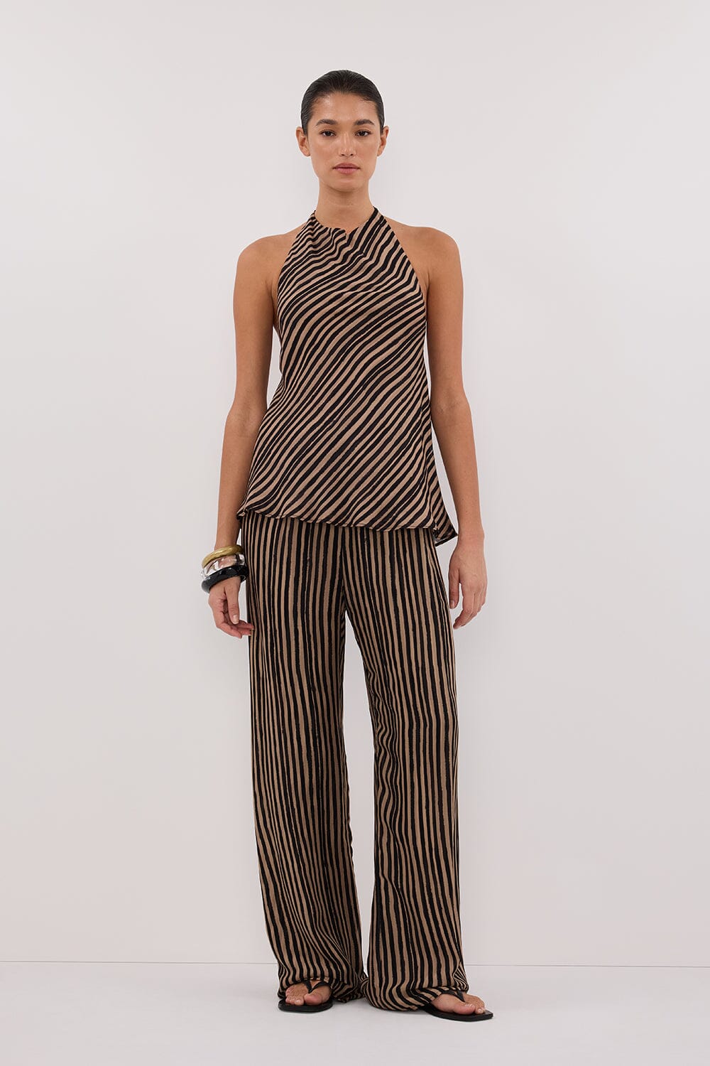 CHARLI TAN STRIPE GGT HALTER TOP Clothing DISSH Boutiques 