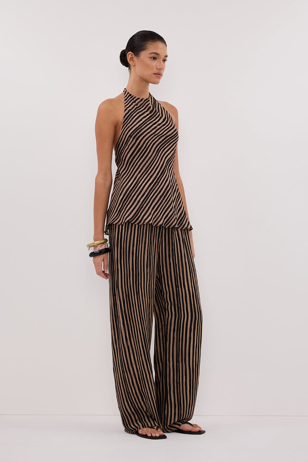 CHARLI TAN STRIPE GGT HALTER TOP Clothing DISSH Boutiques 