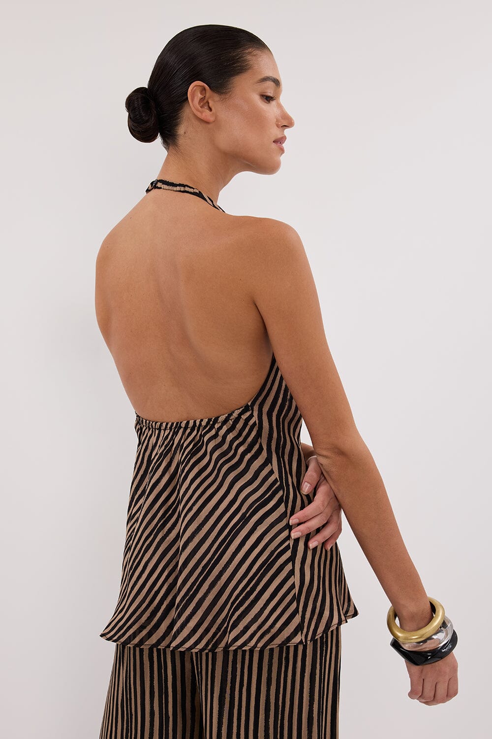 CHARLI TAN STRIPE GGT HALTER TOP Clothing DISSH Boutiques 