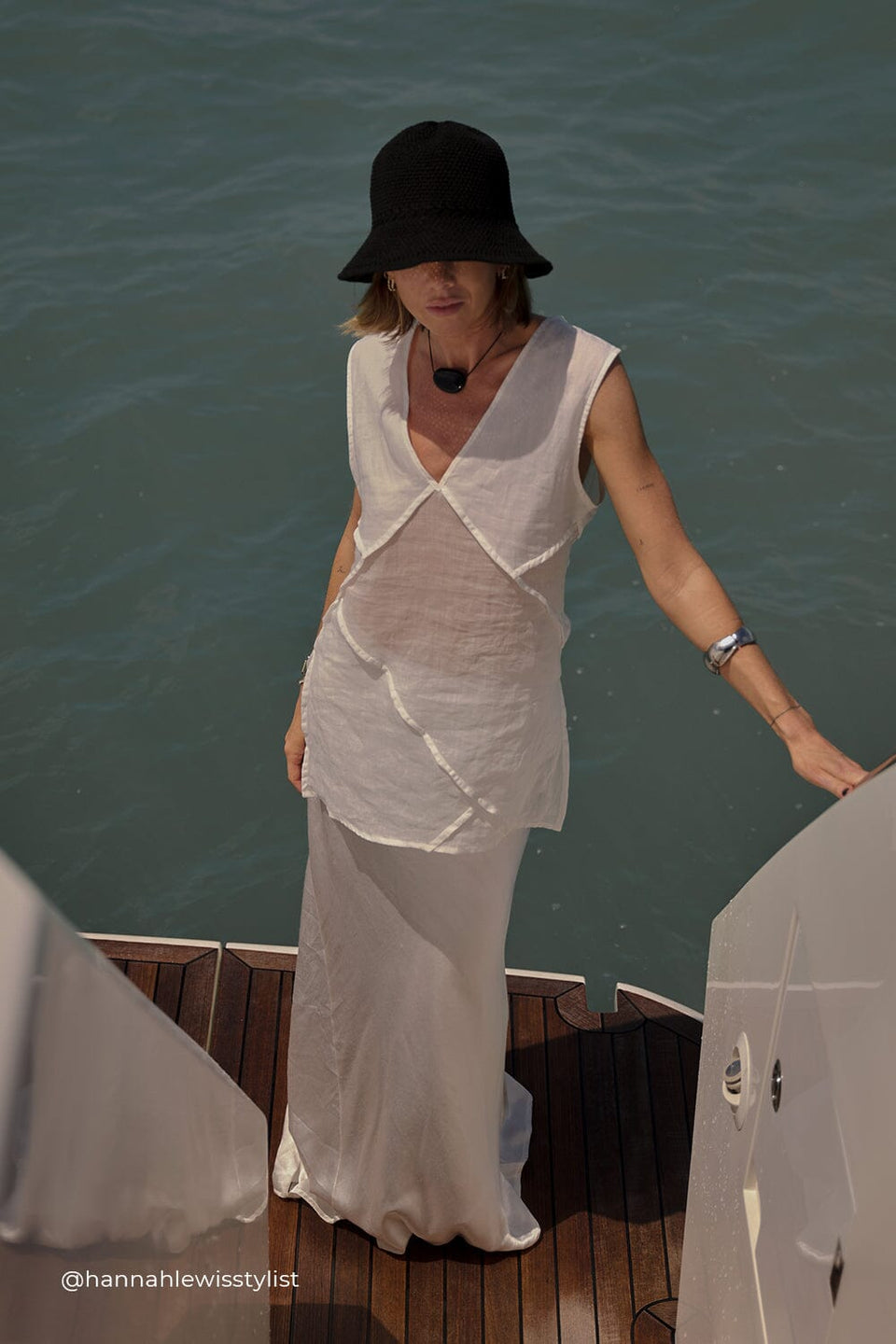 CARMEL WHITE RAMIE V NECK TOP Clothing DISSH Boutiques 