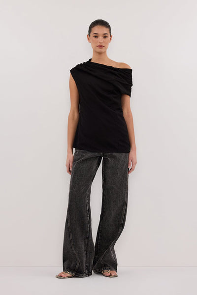 Aude wearing ANDY BLACK ASYM DRAPED TOP