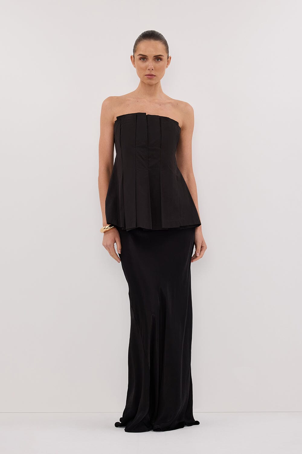 LILLY BLACK PLEATED STRAPLESS TOP Clothing DISSH Boutiques 6 BLACK 