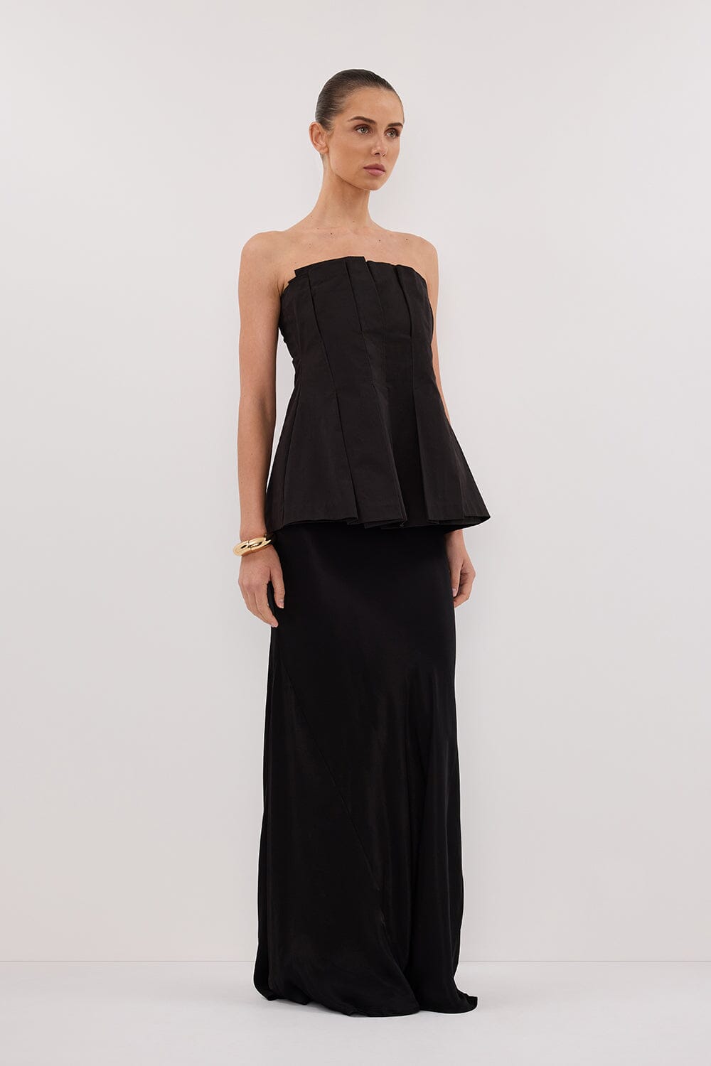 LILLY BLACK PLEATED STRAPLESS TOP Clothing DISSH Boutiques 