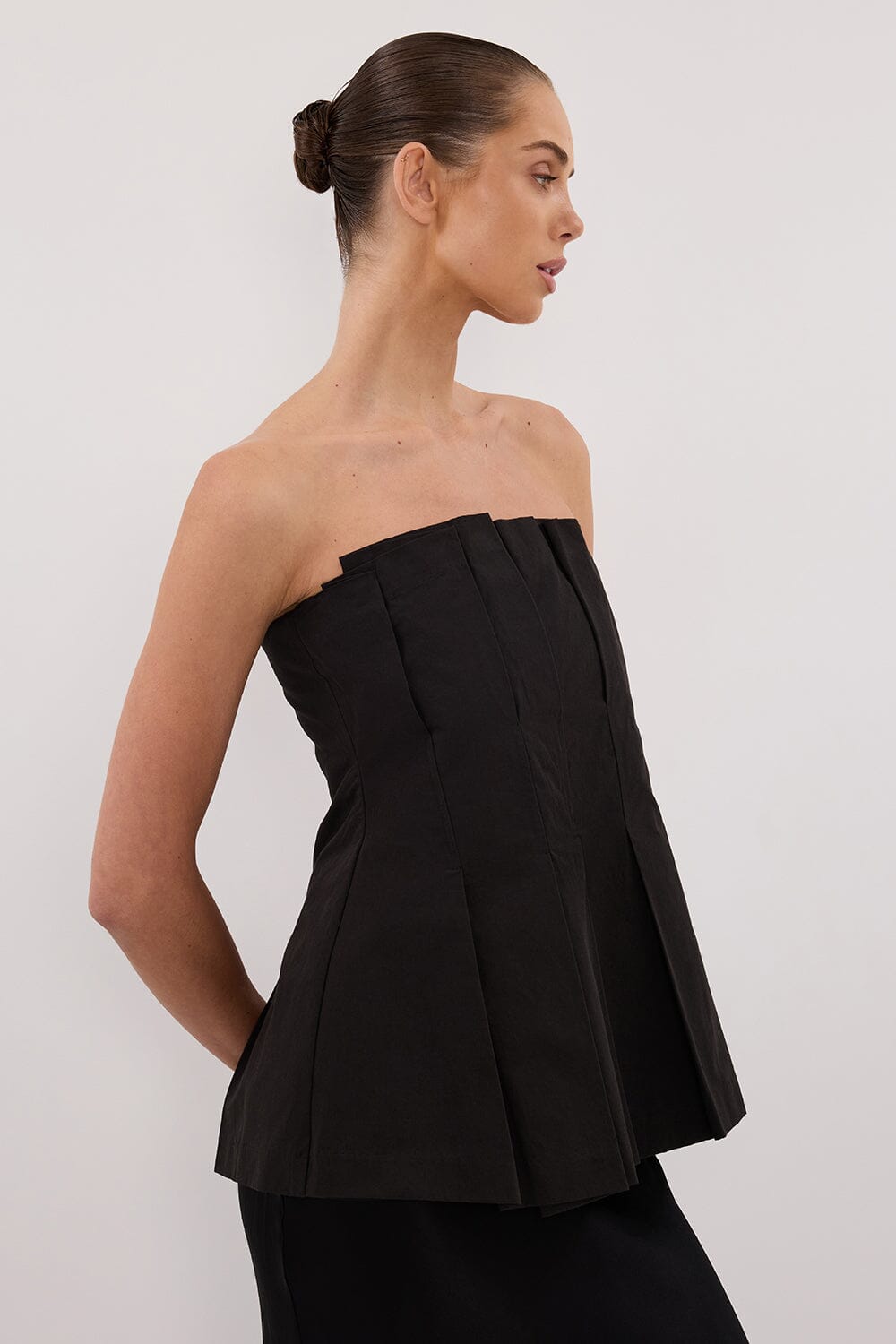 LILLY BLACK PLEATED STRAPLESS TOP Clothing DISSH Boutiques 