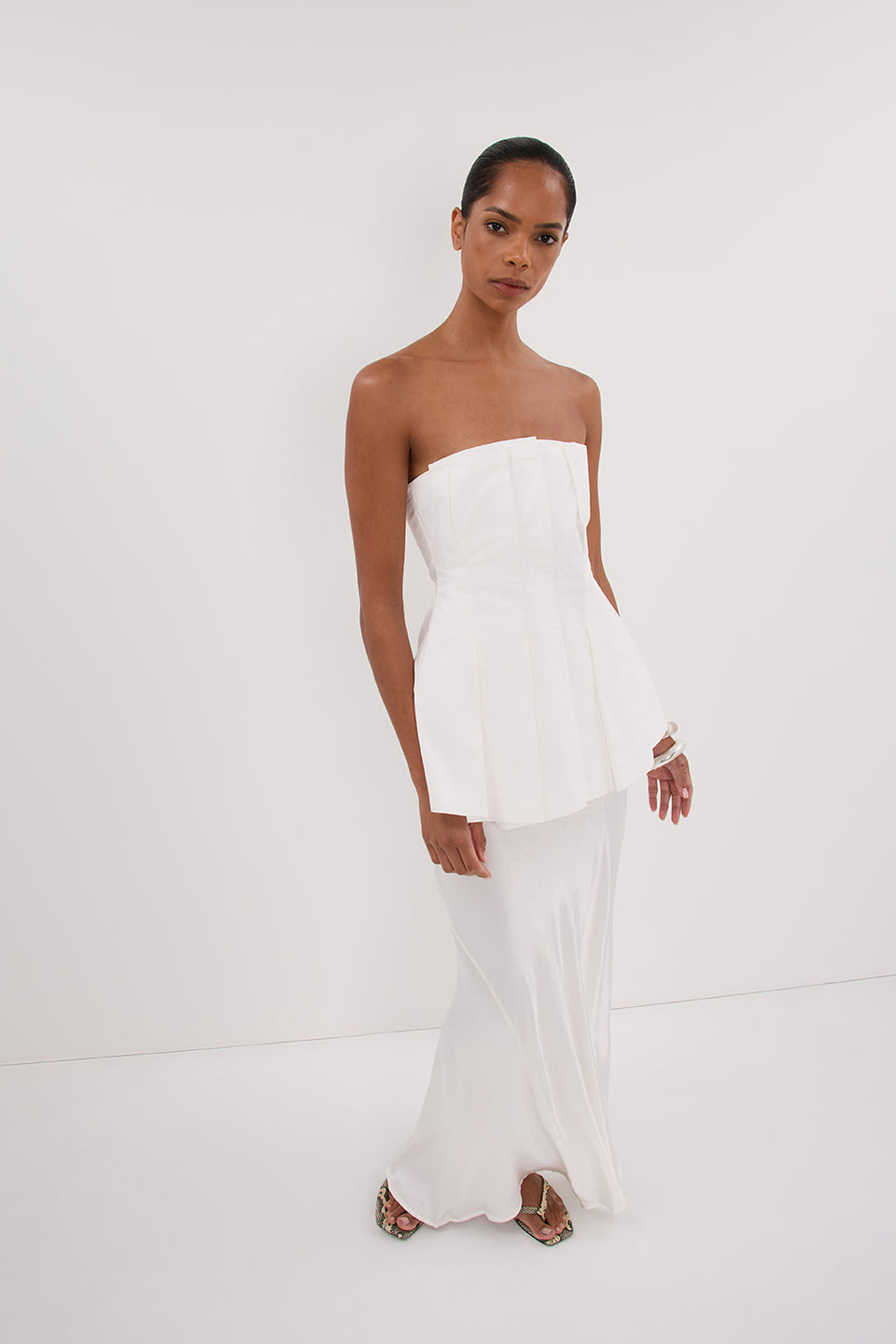 LILLY WHITE PLEATED STRAPLESS TOP Clothing DISSH Boutiques 