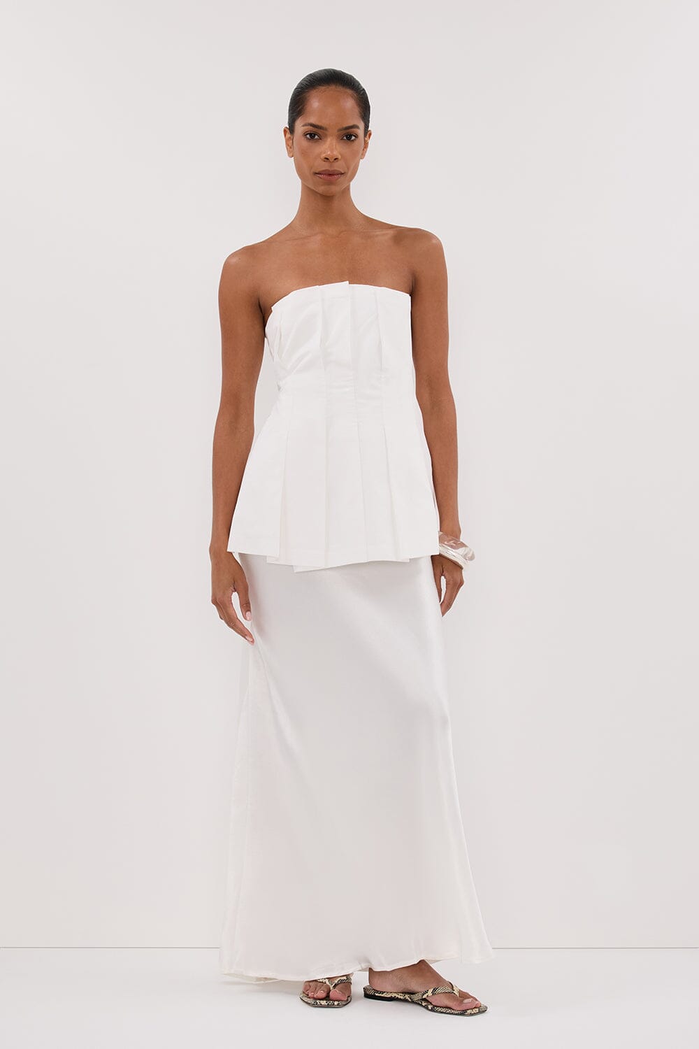 LILLY WHITE PLEATED STRAPLESS TOP Clothing DISSH Boutiques 