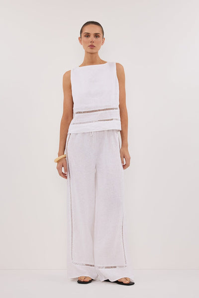 Stas wearing LINDSAY WHITE LINEN BOXY TOP