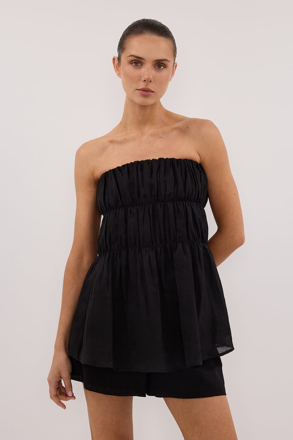 ARTIE BLACK RAMIE STRAPLESS TOP Clothing DISSH Boutiques 