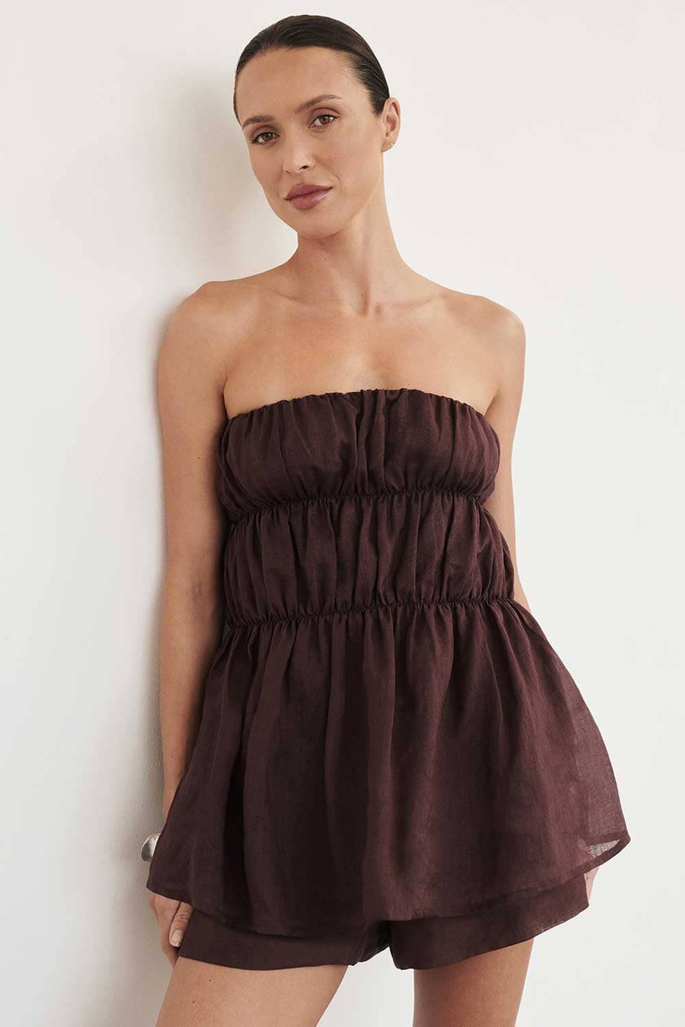 ARTIE WALNUT RAMIE STRAPLESS TOP Clothing DISSH Boutiques 6 WALNUT 