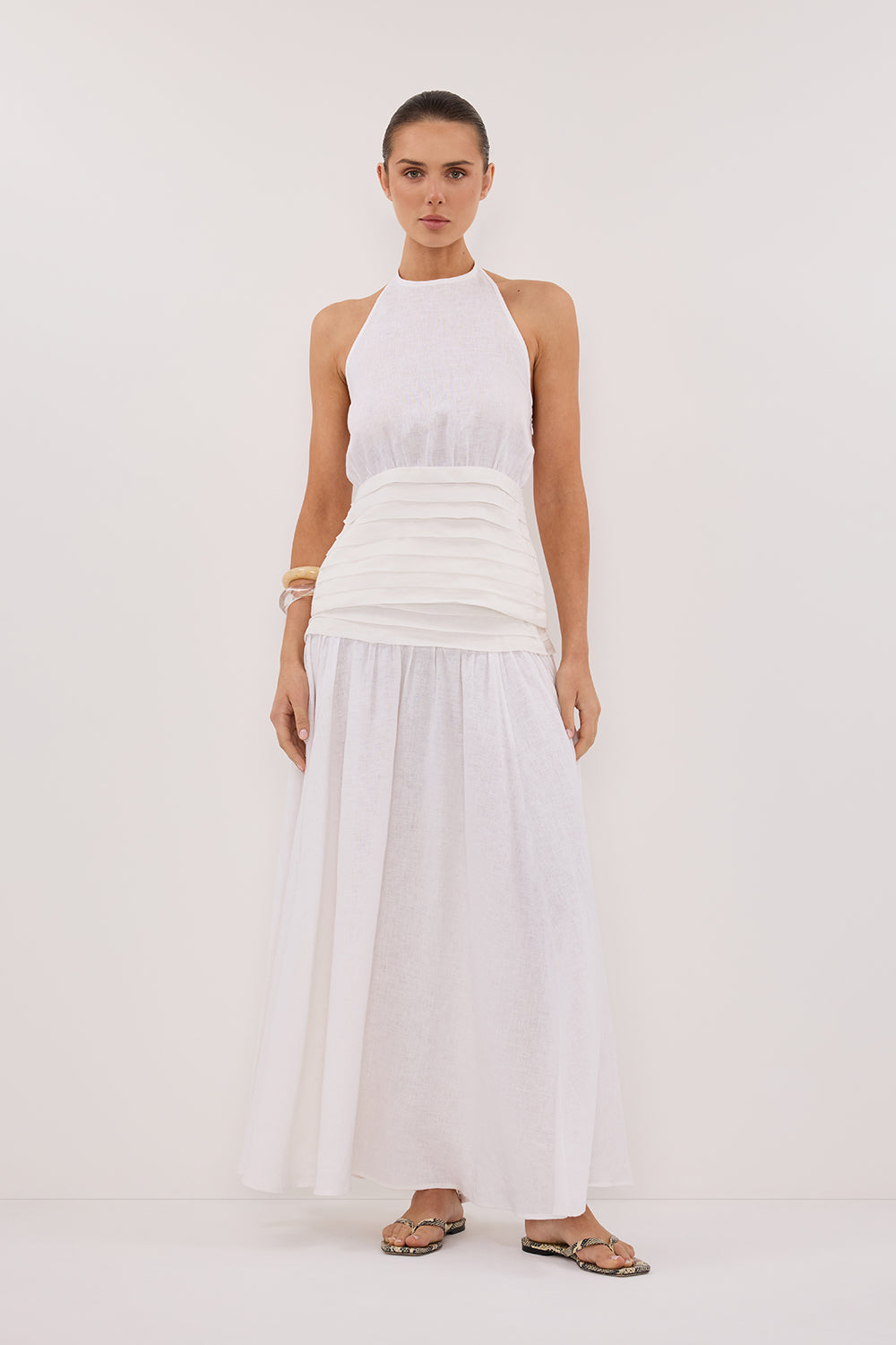 HALLIE WHITE LINEN HALTER TOP Clothing DISSH Boutiques 6 WHITE 