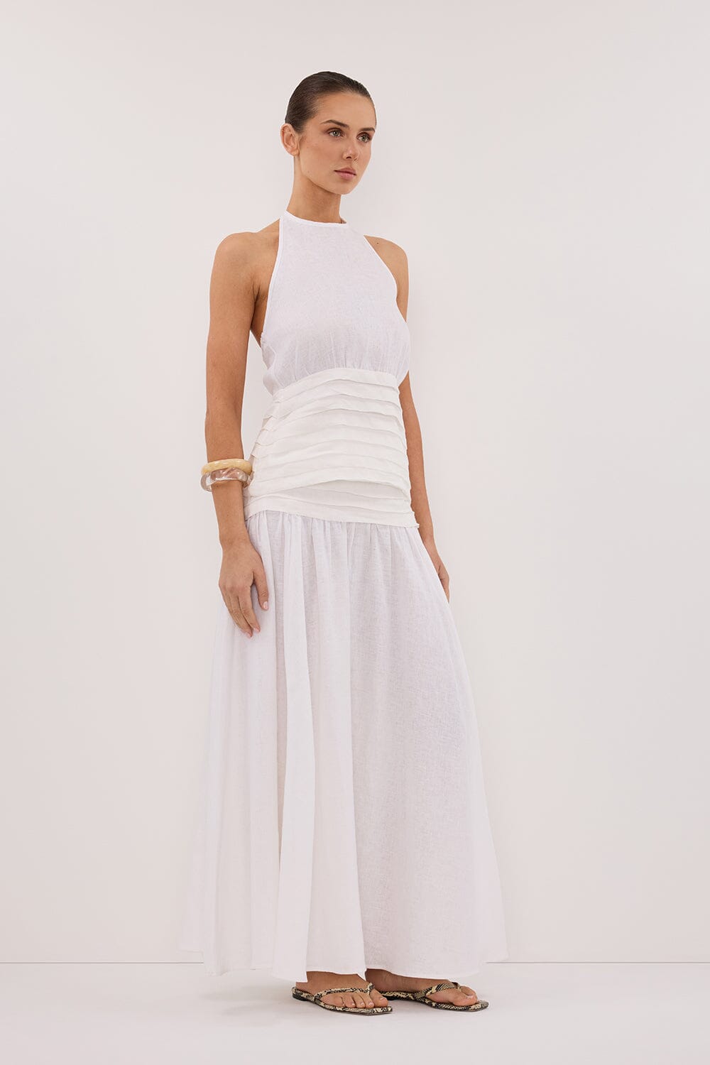 HALLIE WHITE LINEN HALTER TOP Clothing DISSH Boutiques 
