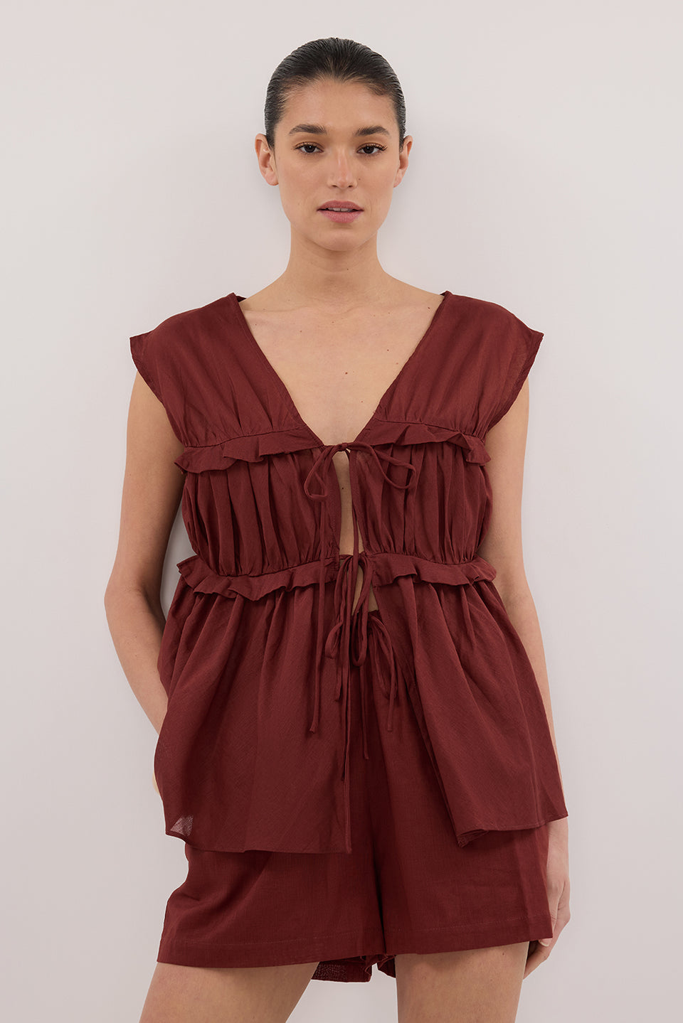 QUINN SAHARA LINEN RUFFLE TOP Clothing DISSH Boutiques 