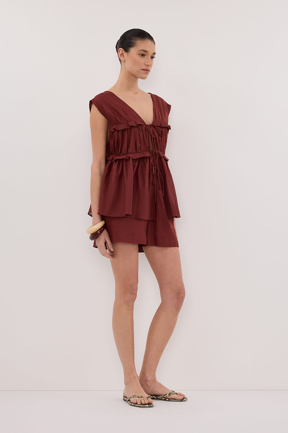 QUINN SAHARA LINEN RUFFLE TOP Clothing DISSH Boutiques 