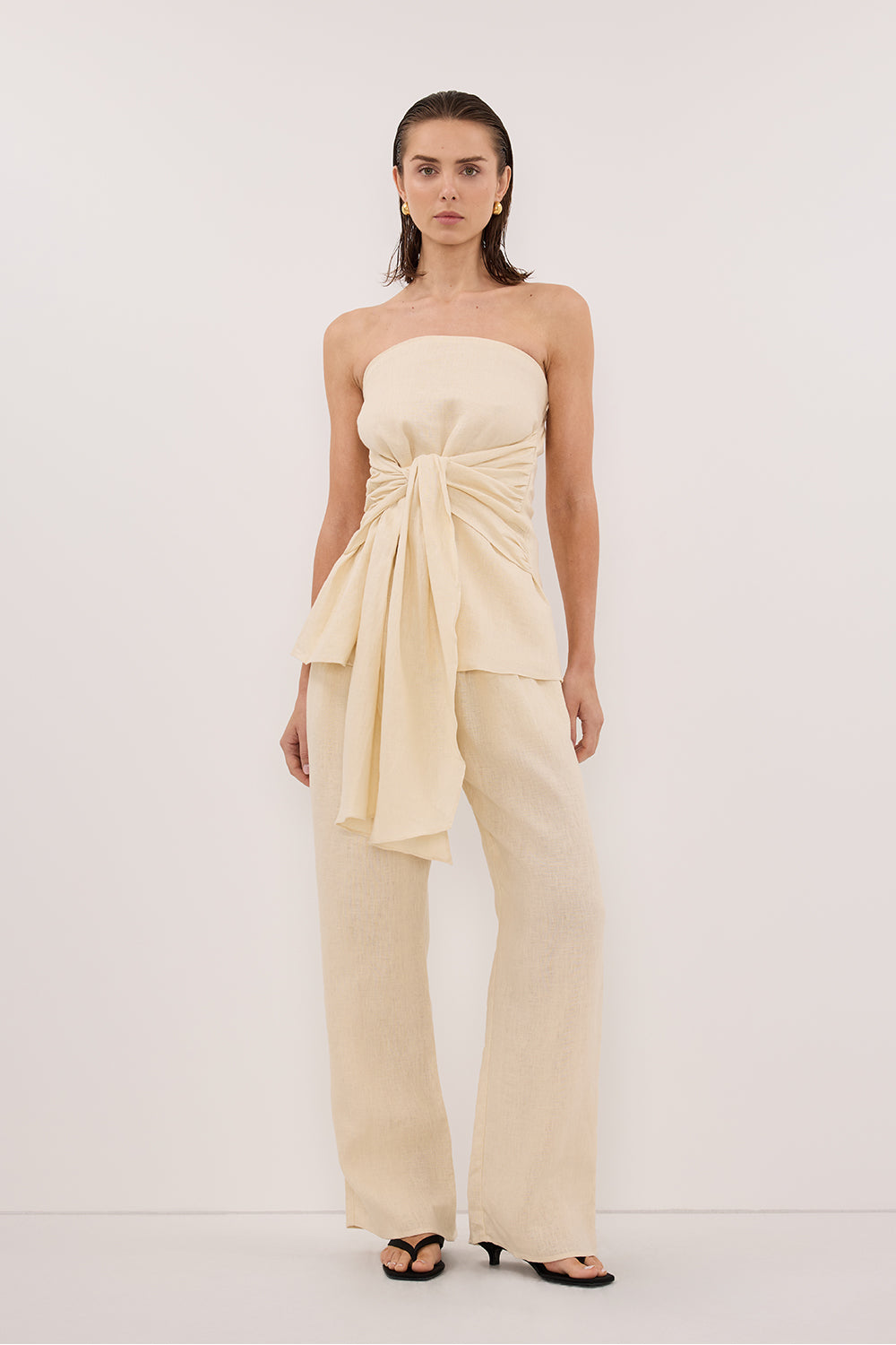 PIPPY BUTTERMILK LINEN STRAPLESS TOP Clothing DISSH Boutiques 